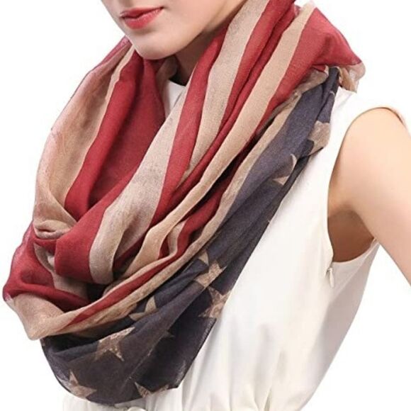 Rue 21 Women's Vintage America Flag Scarf Oblong - Picture 1 of 11